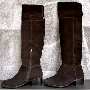 Coach Lucia Split Suede Leather Over the Knee Boots Chest Nut Color